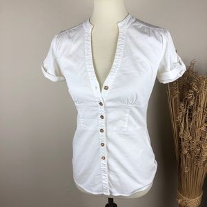 Maurices White Short Sleeve Button Up Blouse Size Medium